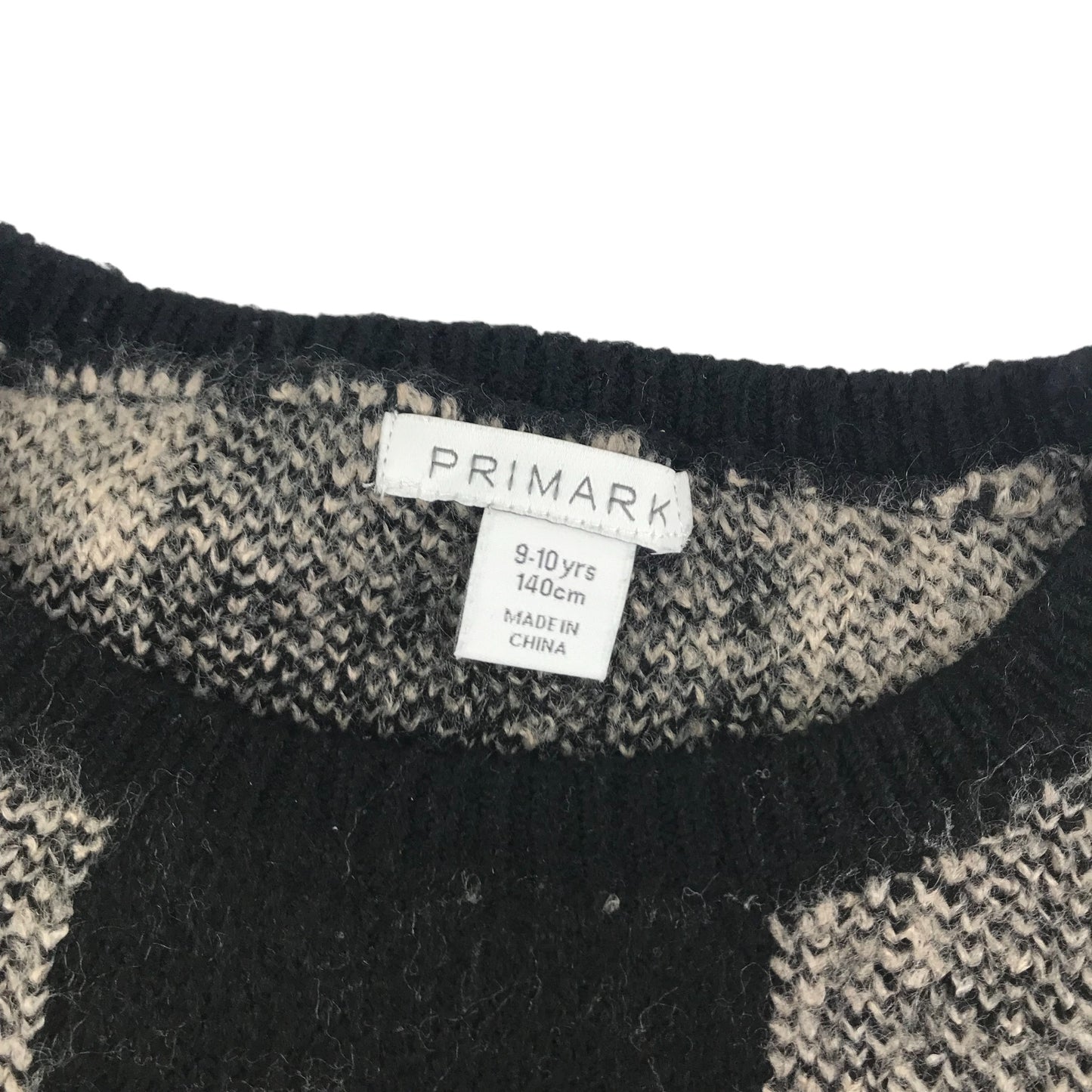 Primark Jumper Age 9 Black Light Beige Check Pattern