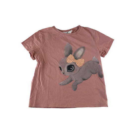 H&M t-shirt 9-10 years pink rabbit graphic design cotton