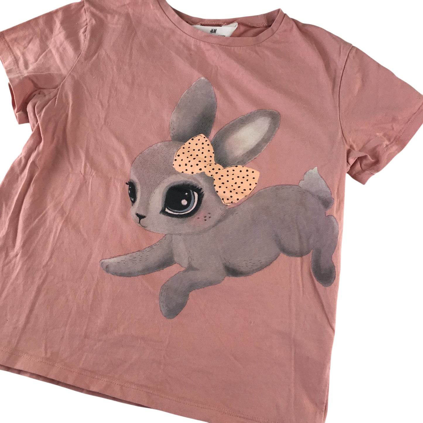 H&M t-shirt 9-10 years pink rabbit graphic design cotton