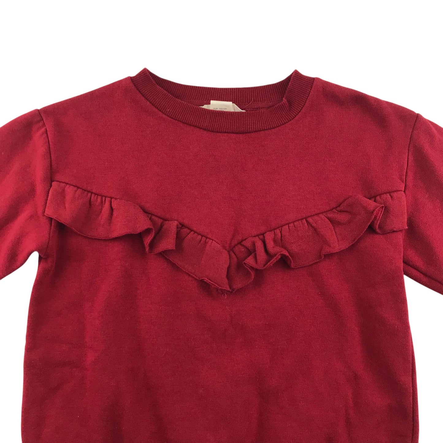 H&M sweater 7-8 years burgundy plain with frilled detail