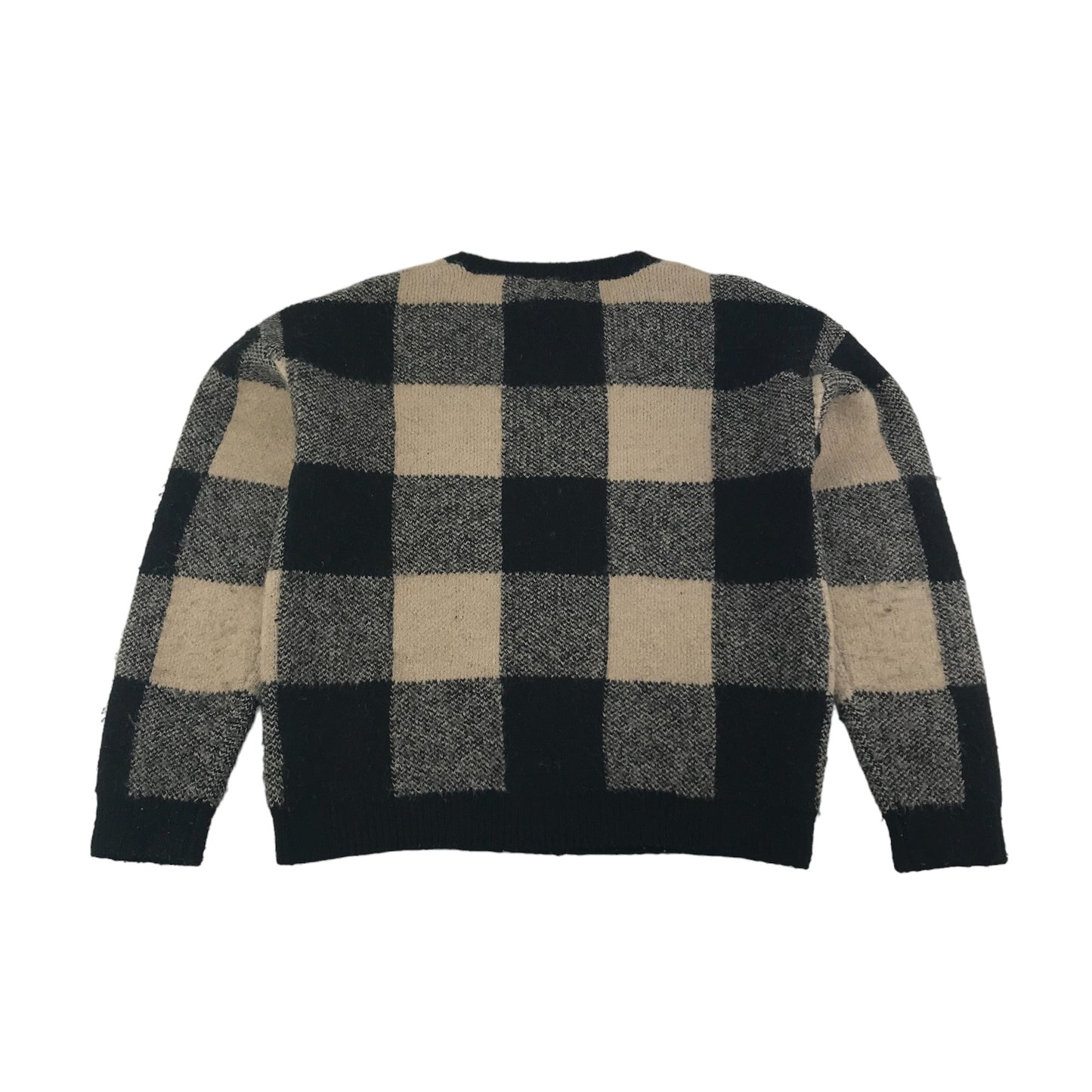 Primark Jumper Age 9 Black Light Beige Check Pattern