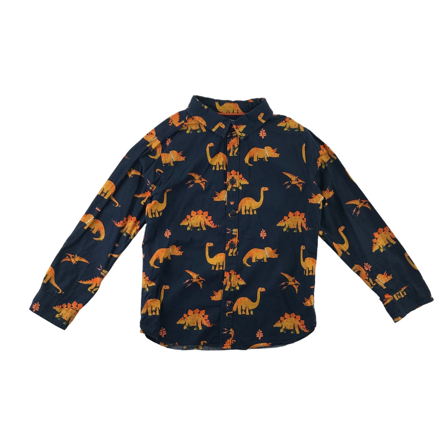 F&F shirt 6-7 years navy with orange dinosaurs graphic print cotton