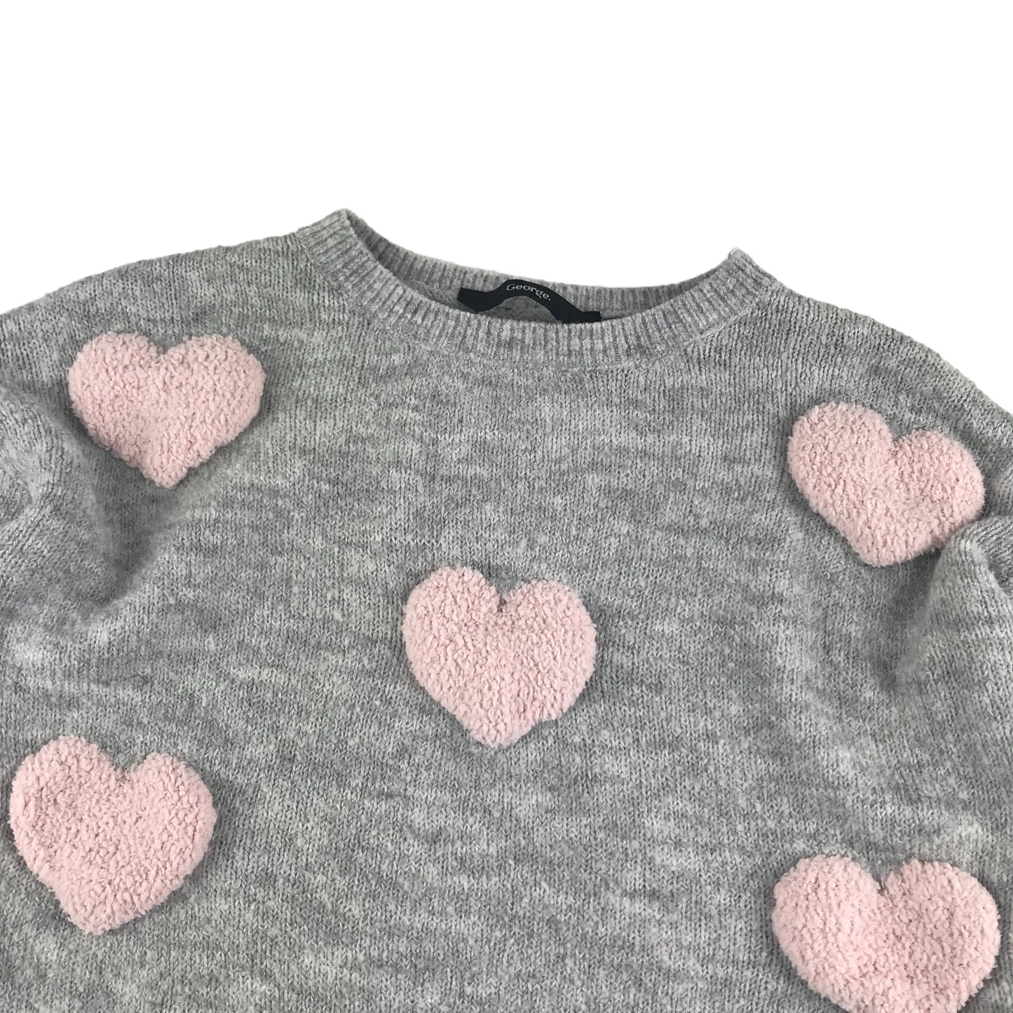 George Jumper Age 9 Grey Light Pink Love Hearts