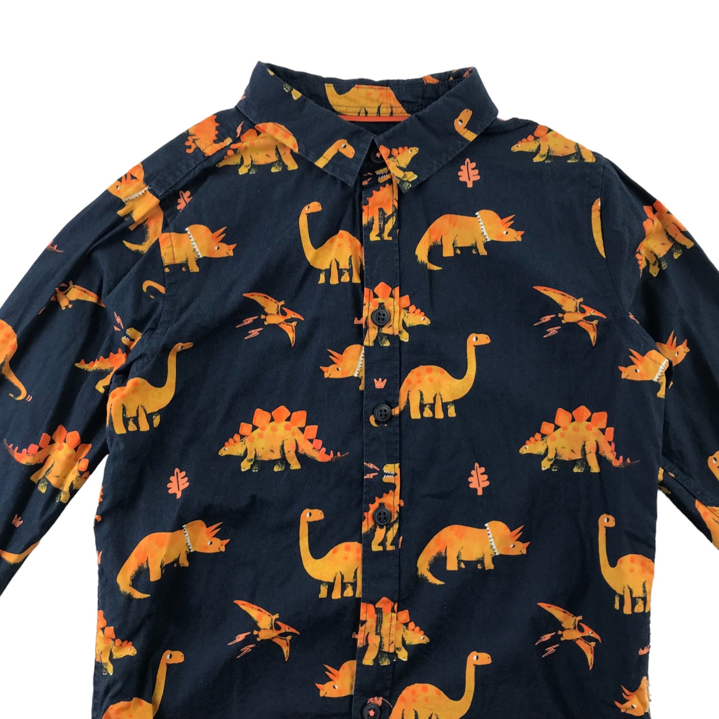 F&F shirt 6-7 years navy with orange dinosaurs graphic print cotton