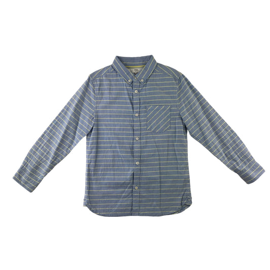 M&S shirt 7-8 years blue with yellow stripes full button up  cotton