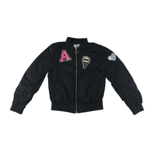 H&M light jacket 8-9 years black bomber style cuffed arms and waist with sequin patches