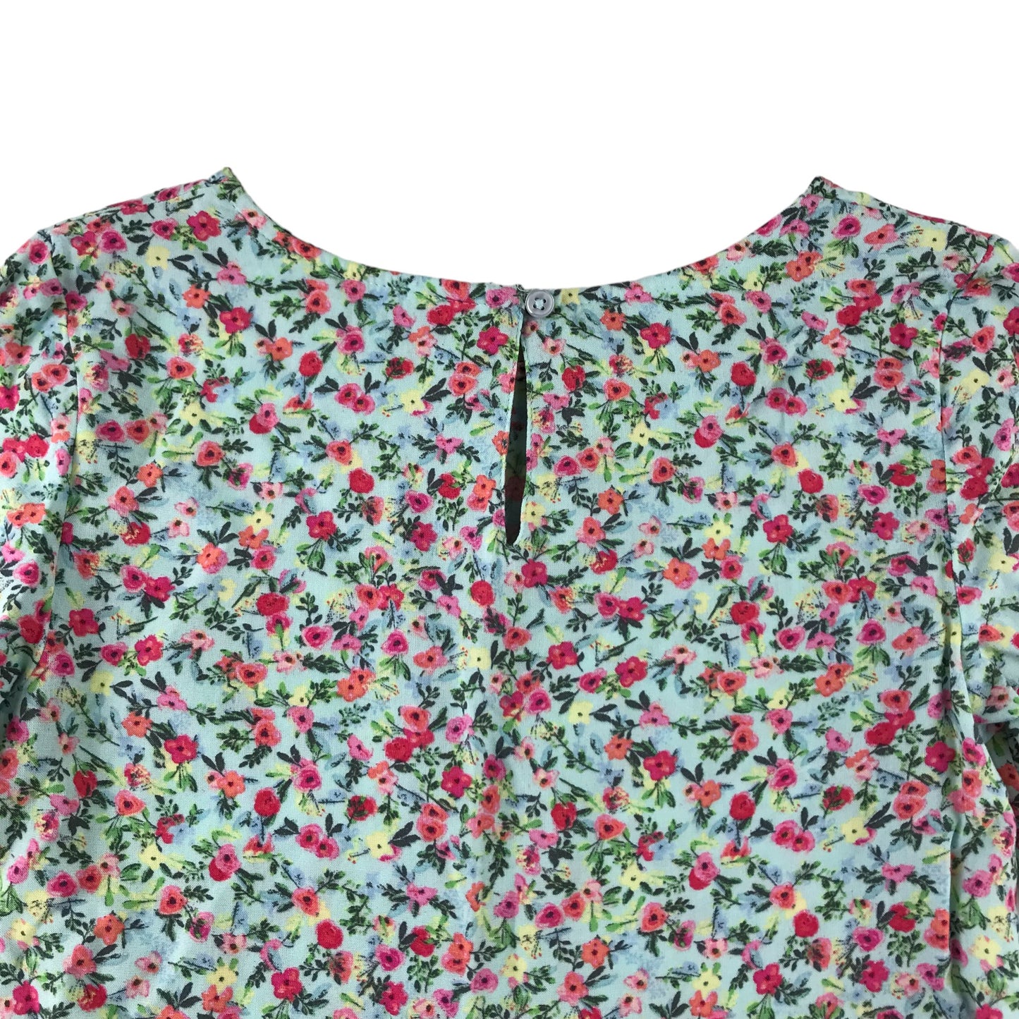 Next Dress Age 9 Light Blue and Green Floral Print Design Frilled Waist