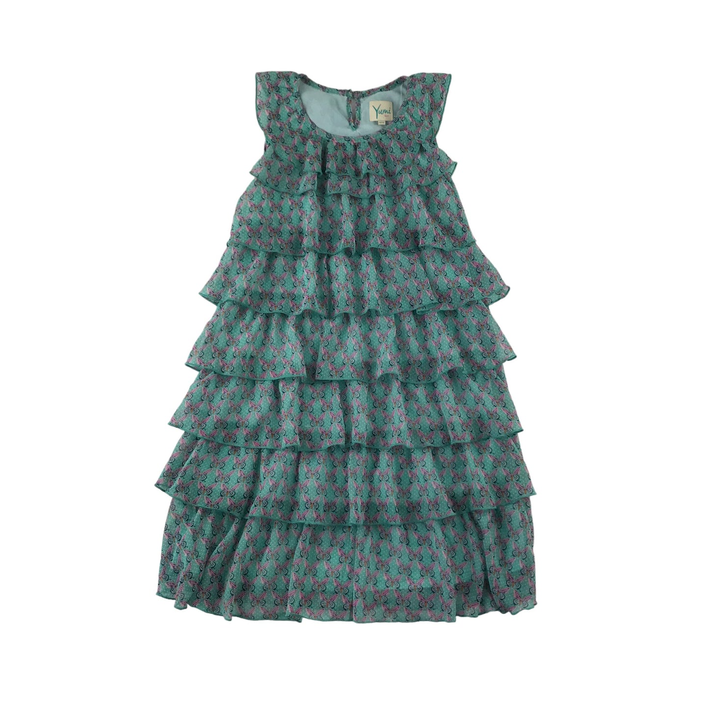 Yumi Dress Age 11 Turquoise Butterfly Print Design Layered