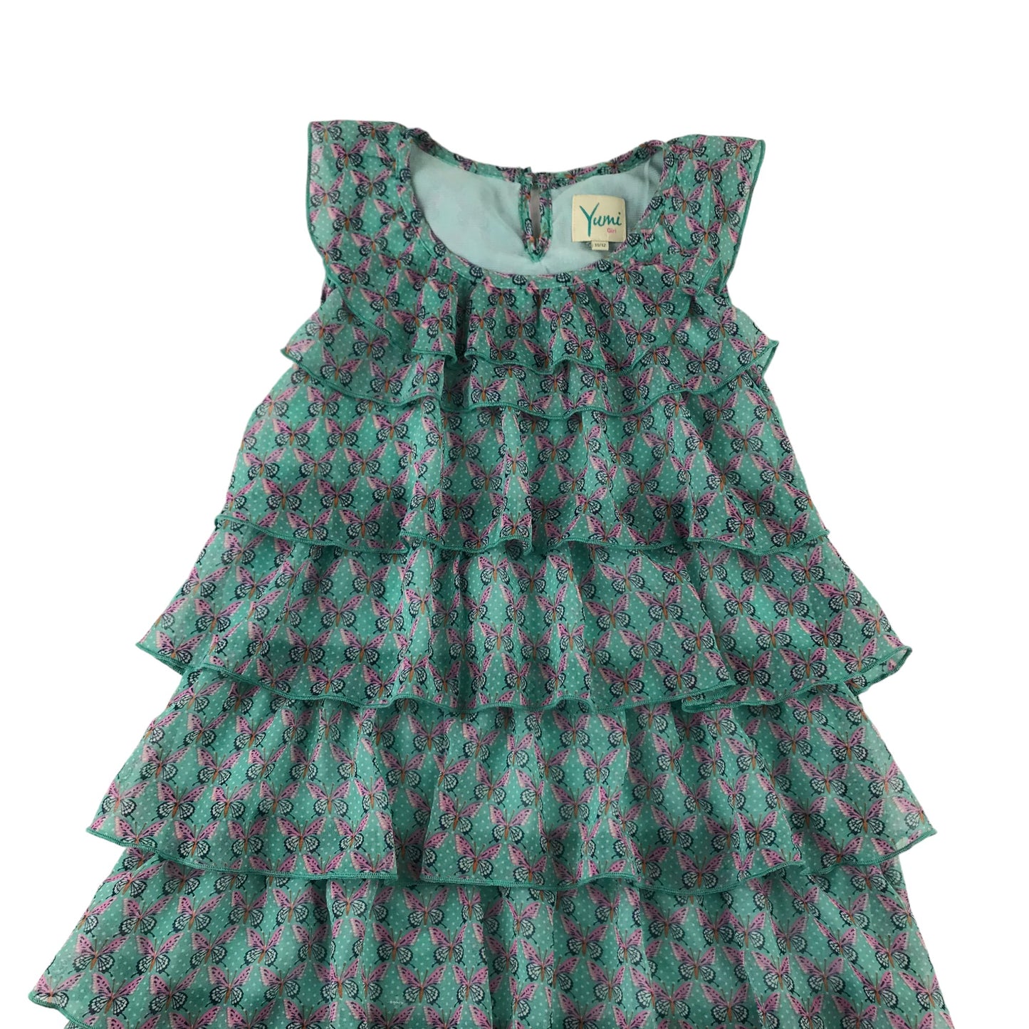 Yumi Dress Age 11 Turquoise Butterfly Print Design Layered