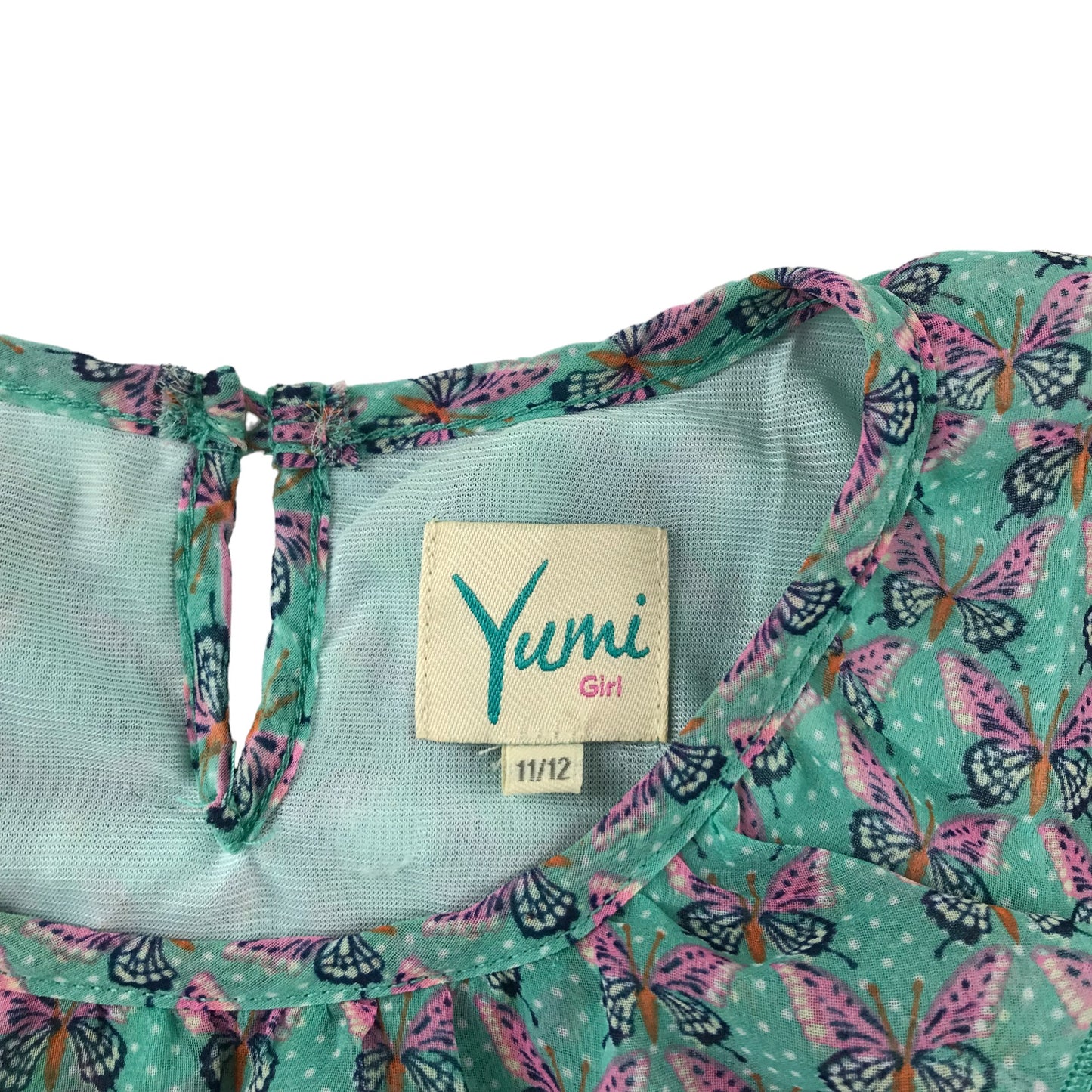 Yumi Dress Age 11 Turquoise Butterfly Print Design Layered