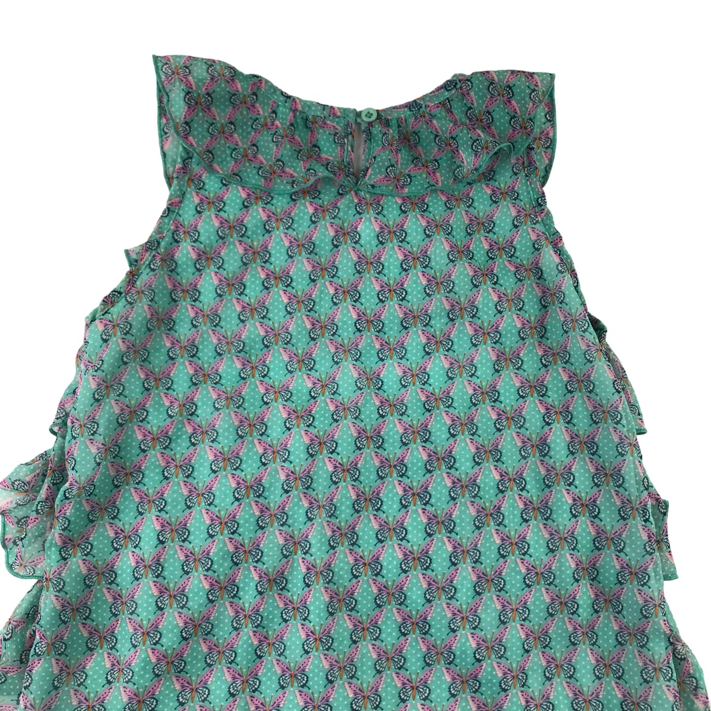 Yumi Dress Age 11 Turquoise Butterfly Print Design Layered