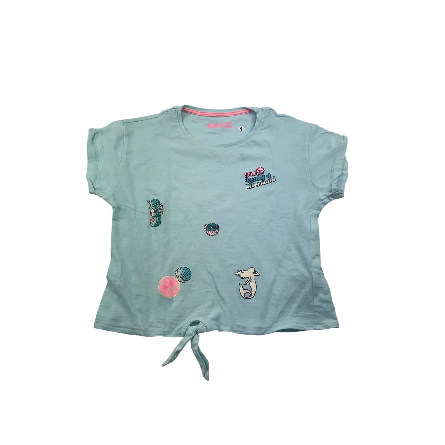 M&S Light Blue Mermaid and Seashells Pyjama Set Age 9