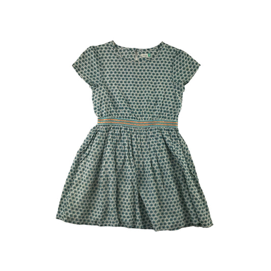 John Lewis Dress Age 6 Turquoise Floral Print with Glittery Waist Band