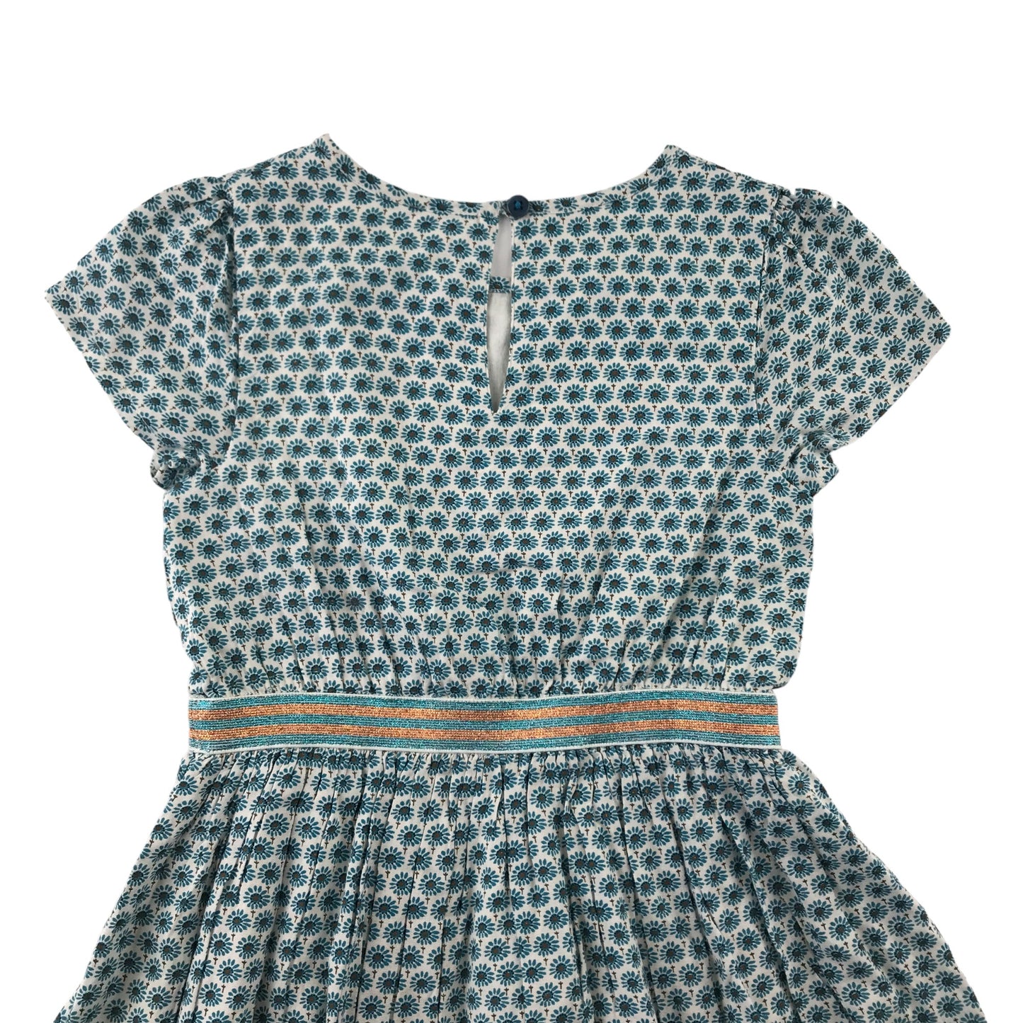 John Lewis Dress Age 6 Turquoise Floral Print with Glittery Waist Band