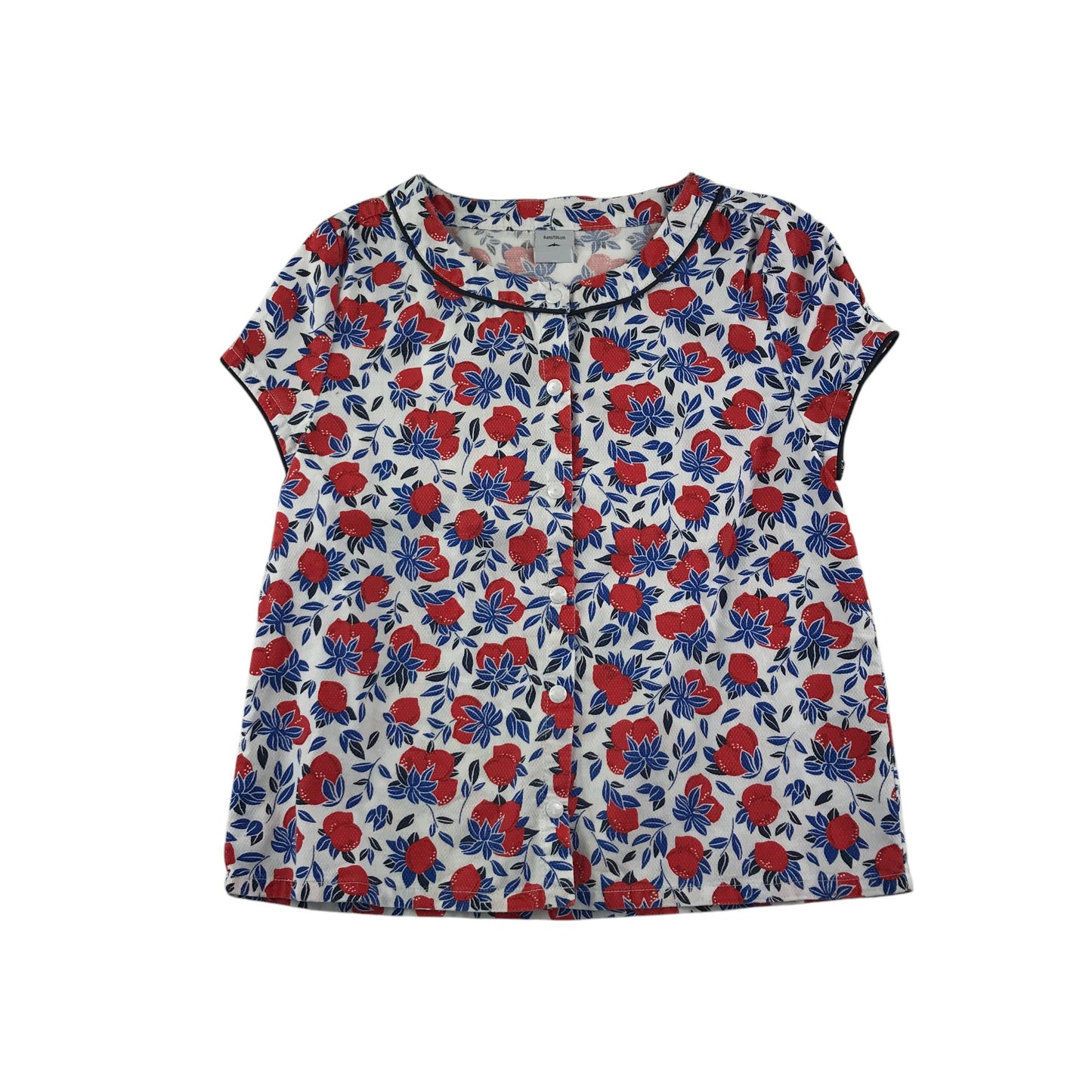 Petit Bateau blouse 5-6 years white with red floral graphic print cotton