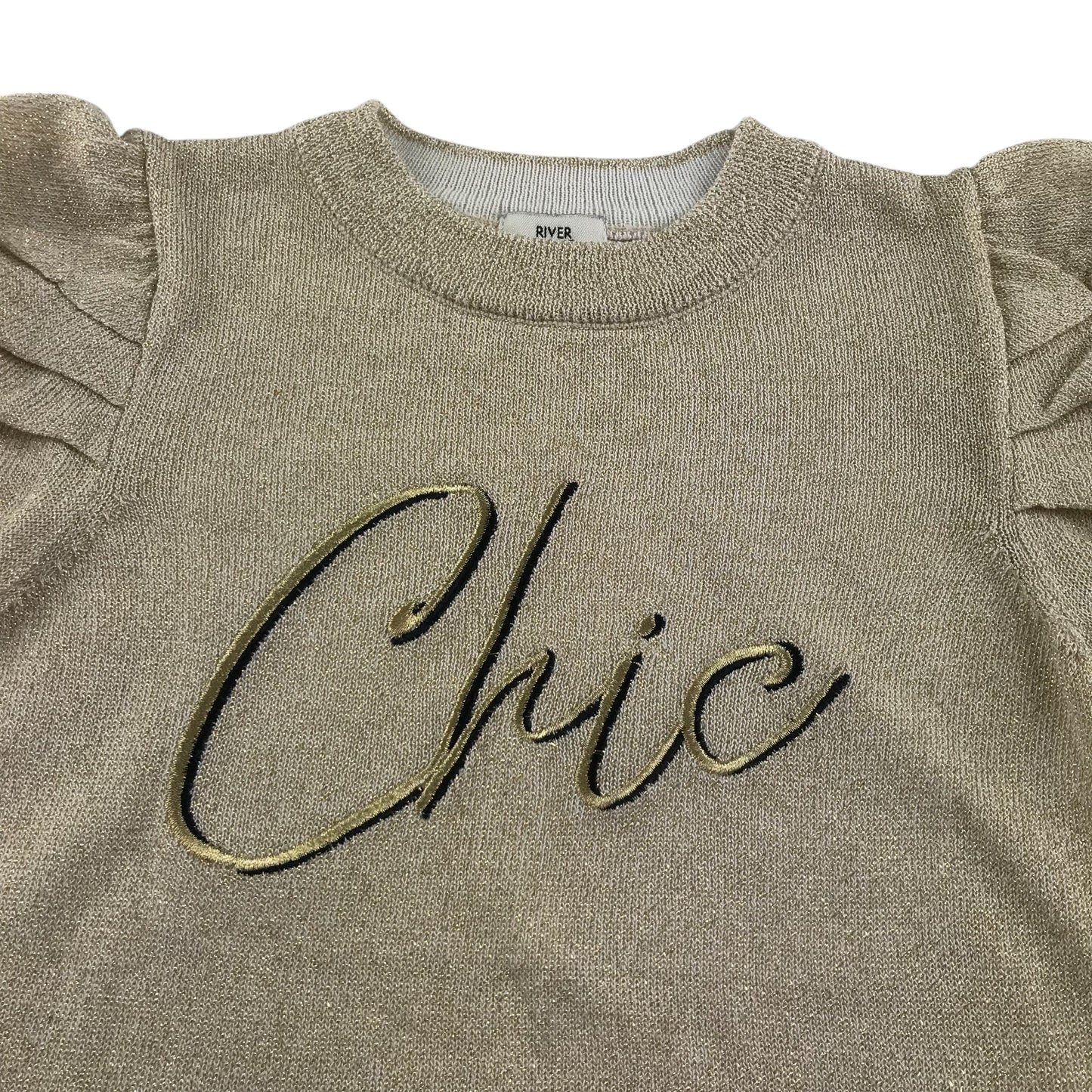 River Island blouse 5-6 years gold sparkly top with embroidery and puffy short sleeves