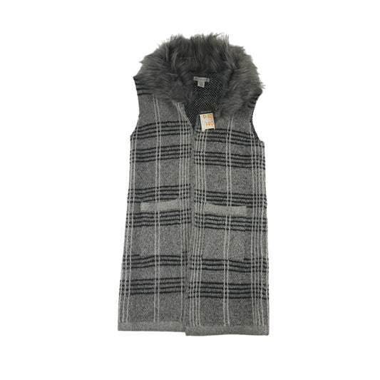 Primark Long Shrug Age 9 Grey Check Pattern Faux Fur Collar