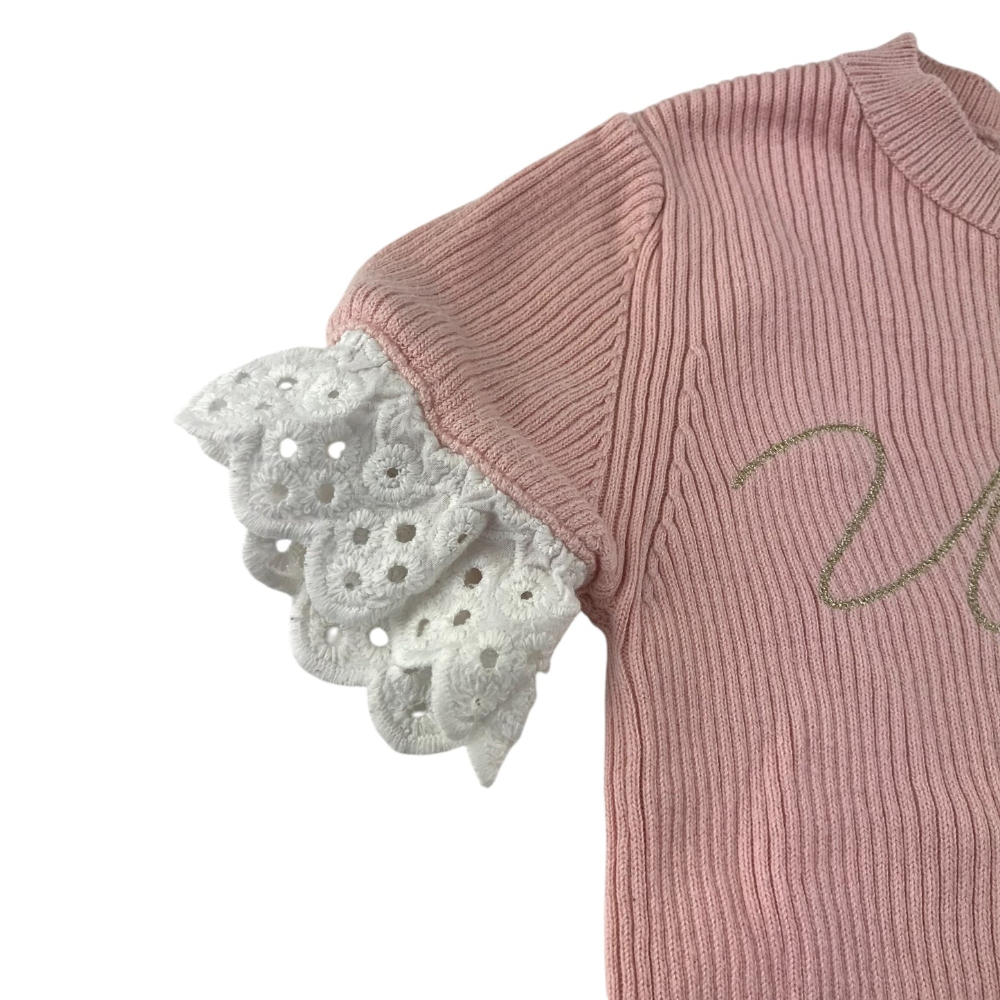 River Island blouse 5-6 years pink with white frilled hem and sleeves cotton