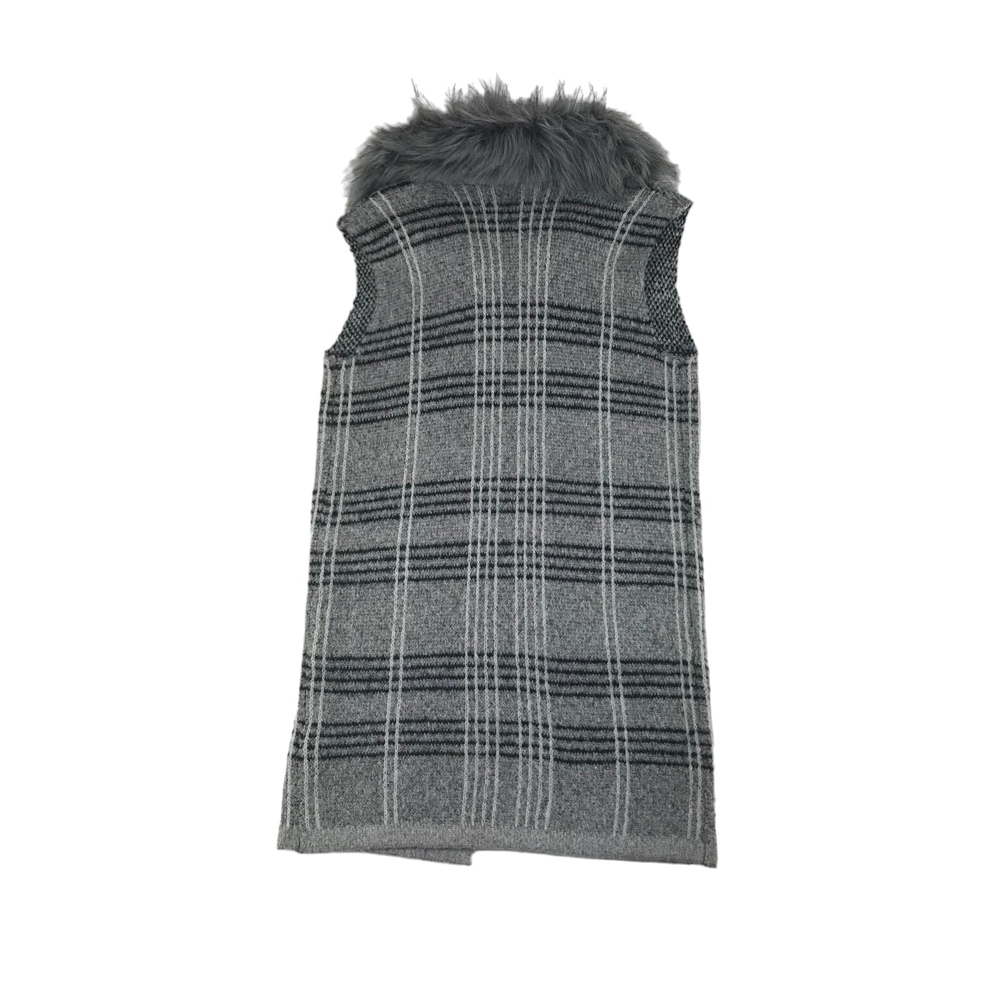 Primark Long Shrug Age 9 Grey Check Pattern Faux Fur Collar