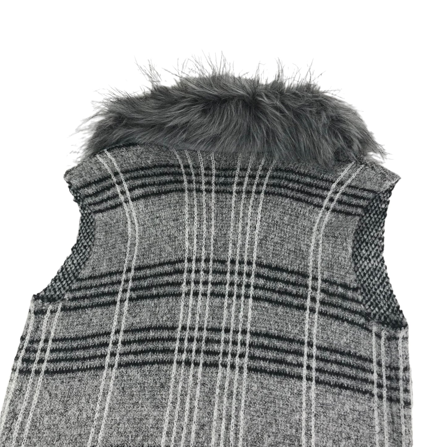 Primark Long Shrug Age 9 Grey Check Pattern Faux Fur Collar