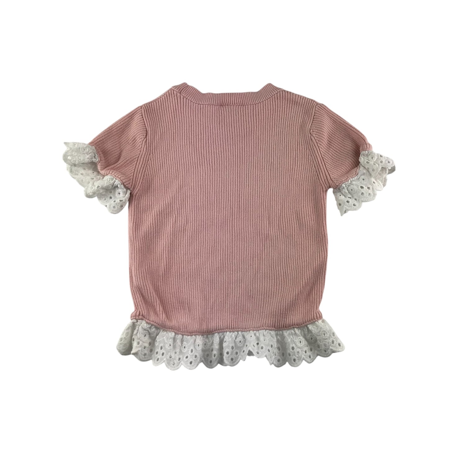 River Island blouse 5-6 years pink with white frilled hem and sleeves cotton