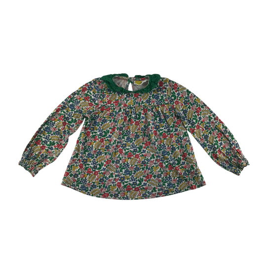 Mini boden blouse 6-7 years green floral graphic design print frilled neckline