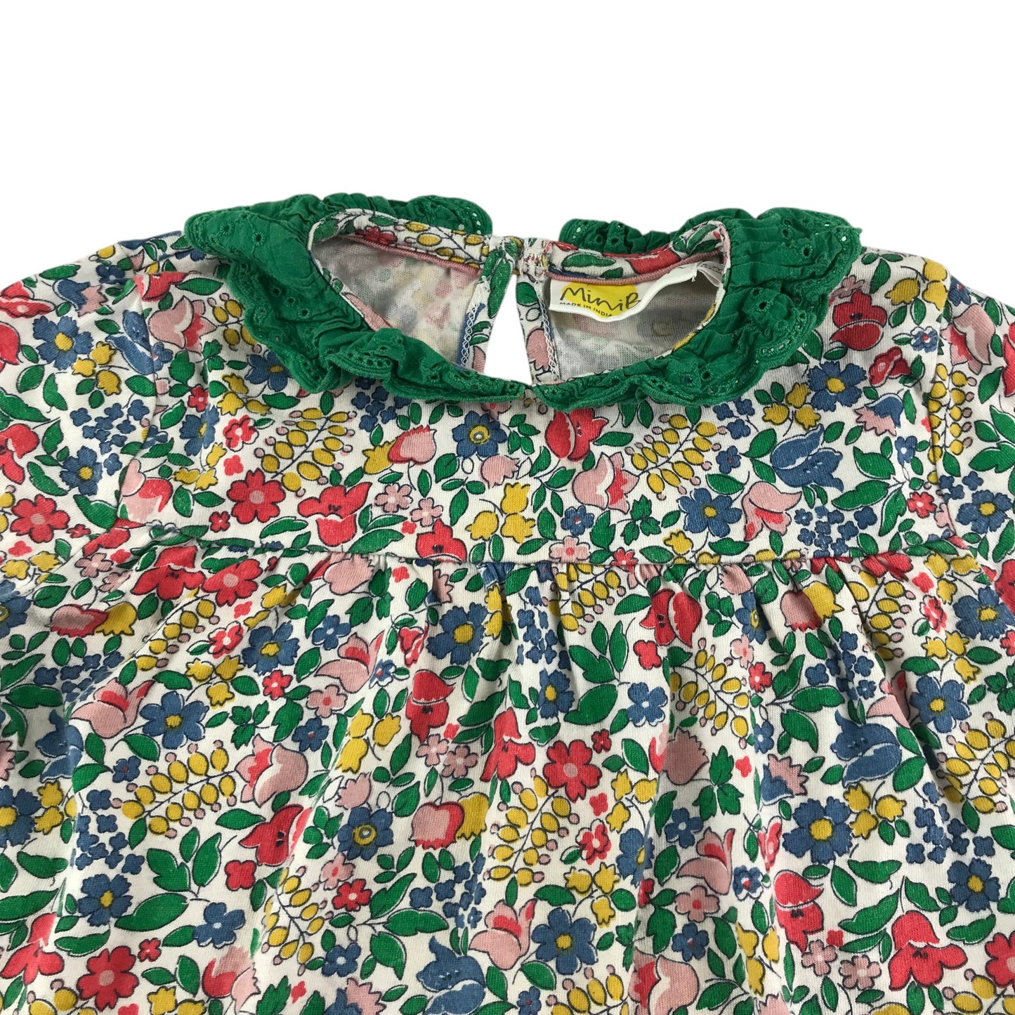 Mini boden blouse 6-7 years green floral graphic design print frilled neckline