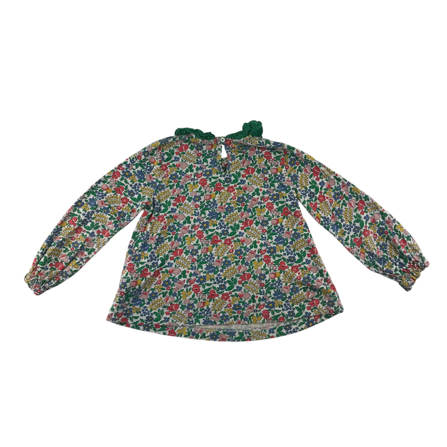 Mini boden blouse 6-7 years green floral graphic design print frilled neckline