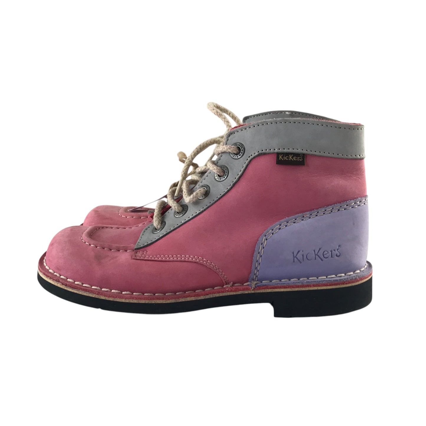 Kickers boots shoe size 6 pink violet and grey colourway leather upper with back rubber soles