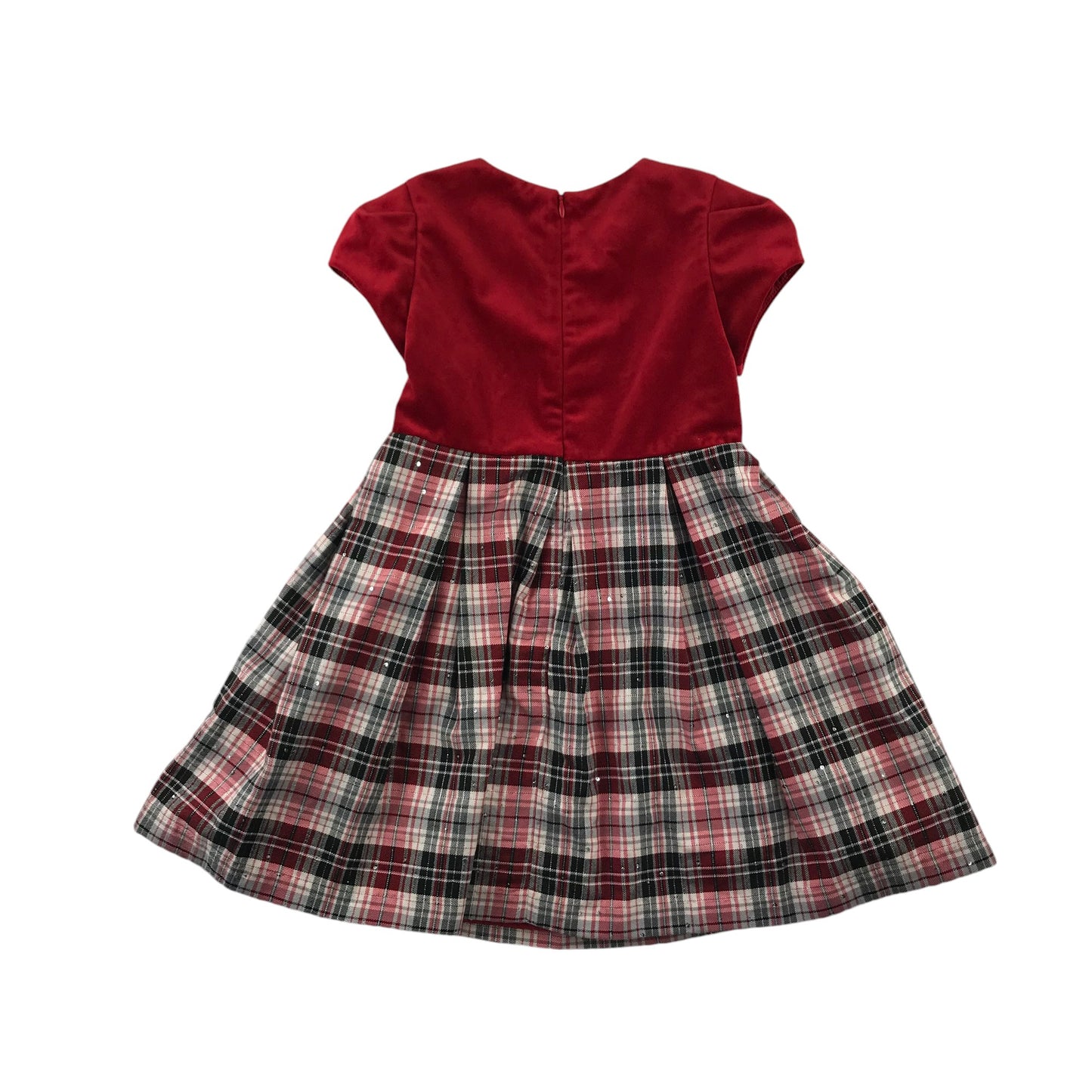 Mayoral dress 5-6 years red cap sleeve velvety top tartan checked skirt with sequins