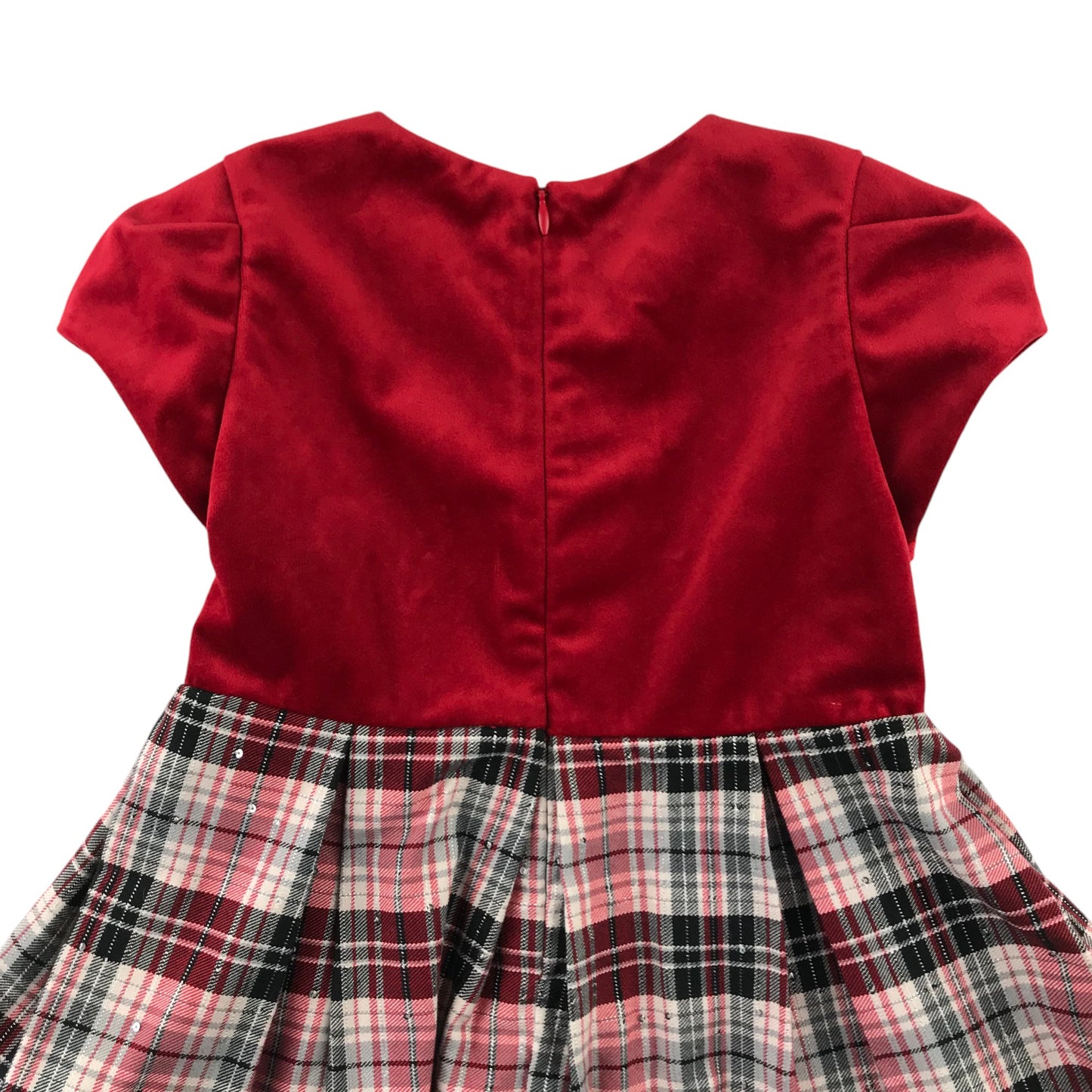 Mayoral dress 5-6 years red cap sleeve velvety top tartan checked skirt with sequins