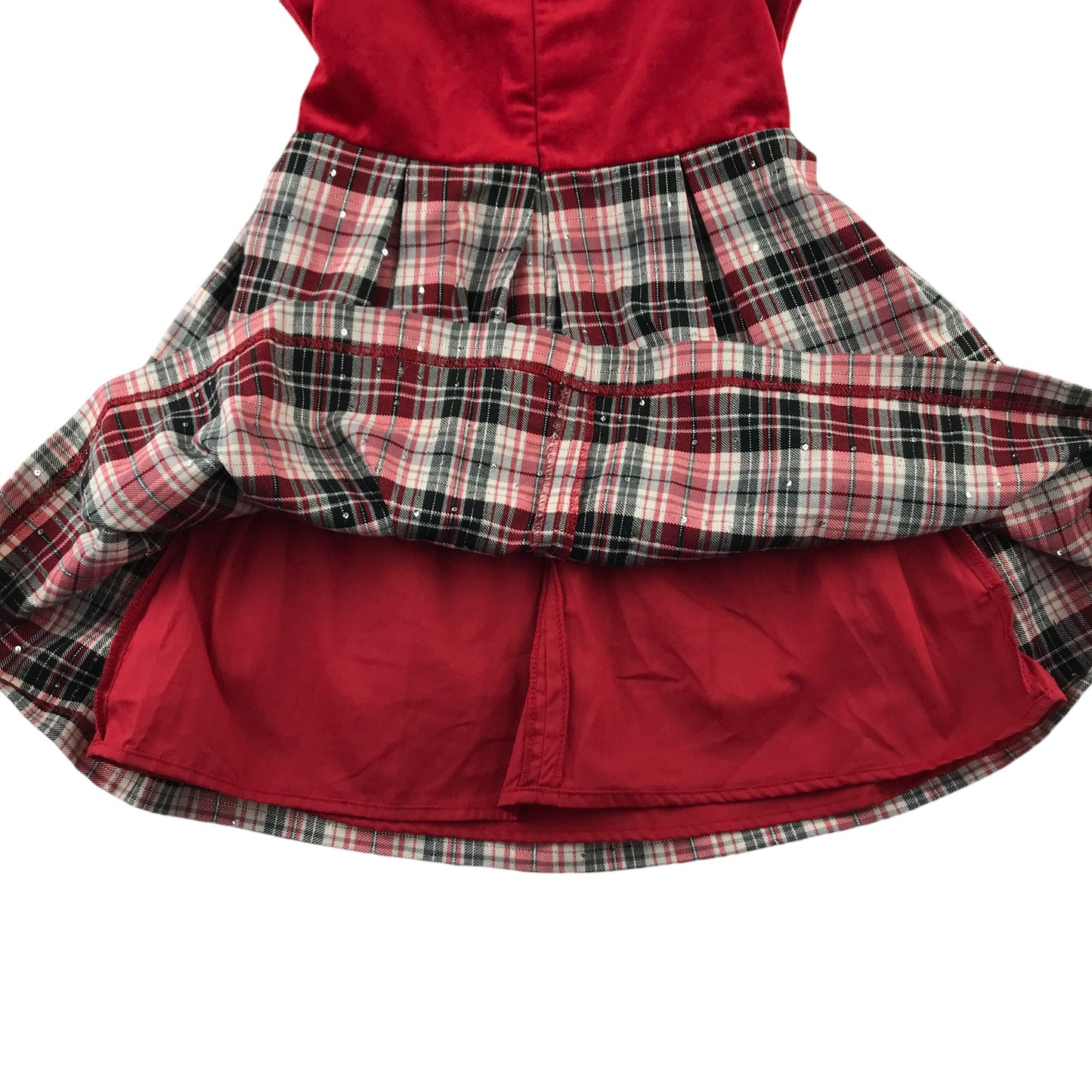 Mayoral dress 5-6 years red cap sleeve velvety top tartan checked skirt with sequins