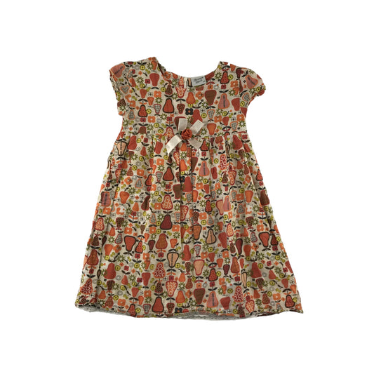 Breeze Dress Age 7 Orange Floral Pear Print with Rose Ribbon Detail