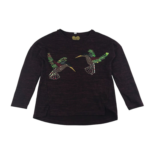 F&F Jumper Age 9 Dark Burgundy Sequin Humming Birds