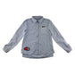 Nutmeg blouse 10-11 years blue and white vertical stripes with embroidered patches