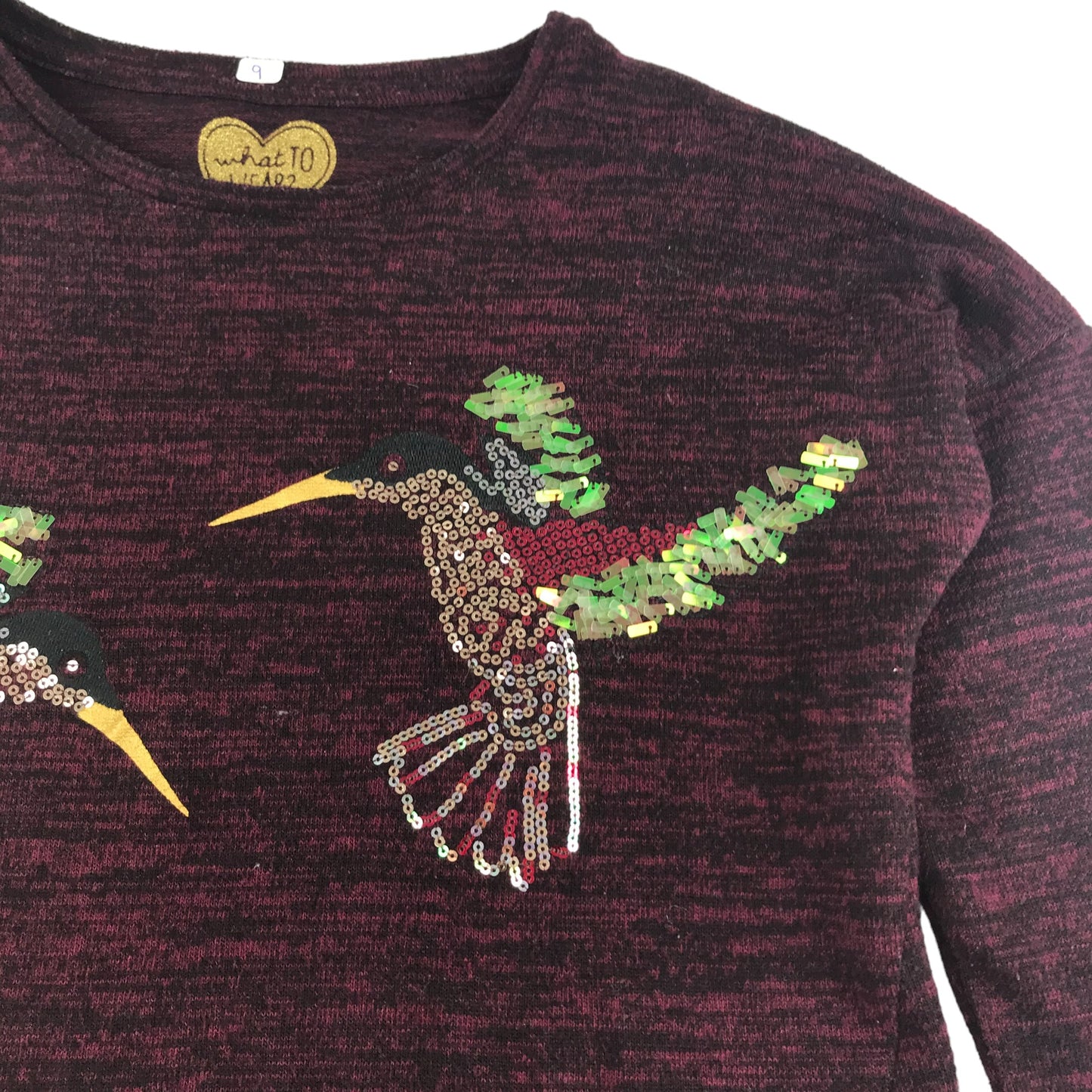 F&F Jumper Age 9 Dark Burgundy Sequin Humming Birds