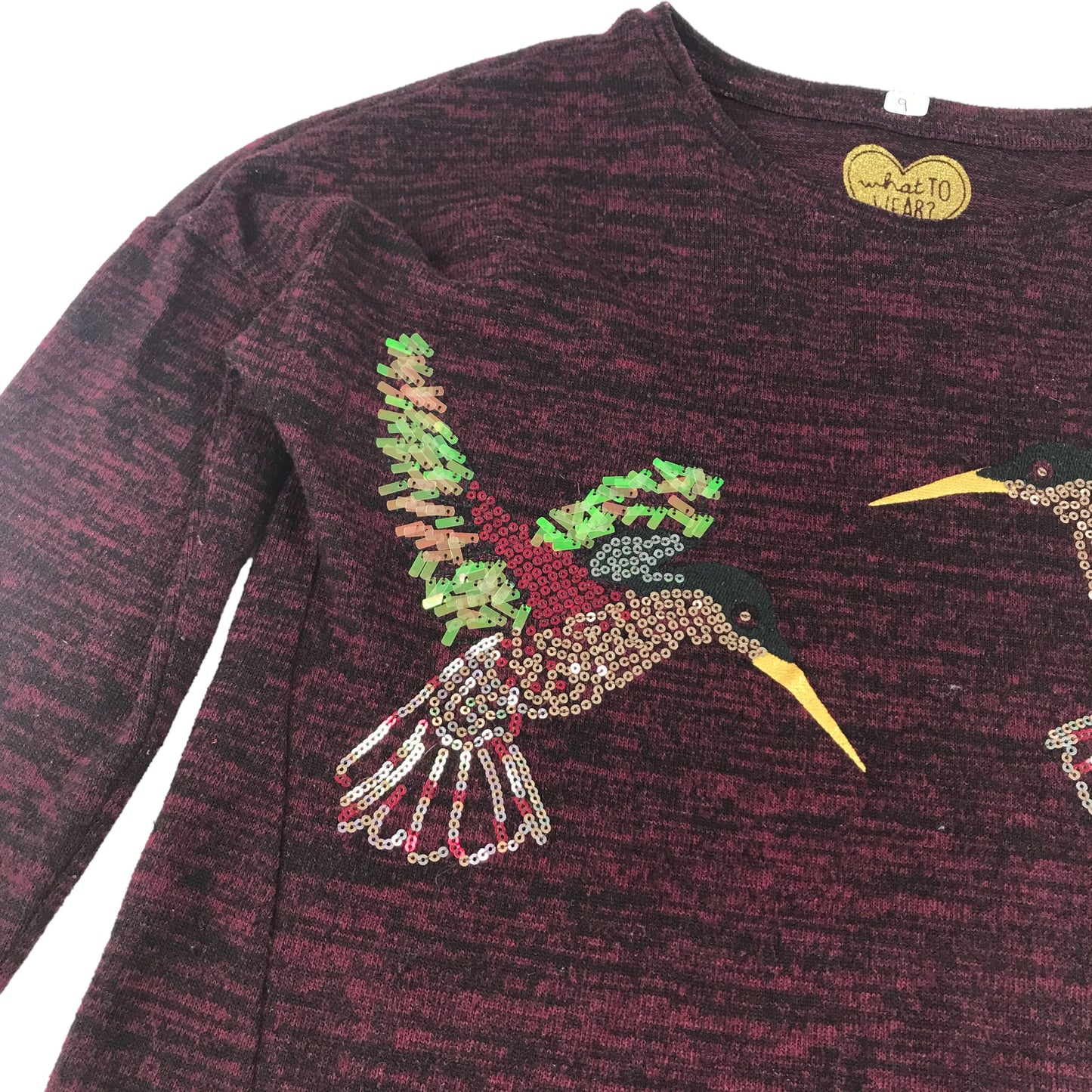 F&F Jumper Age 9 Dark Burgundy Sequin Humming Birds