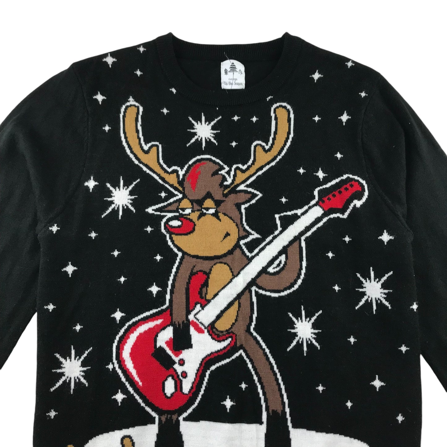 George Festive Jumper Adult S Black Rodolph Rocks with Electric Guitar