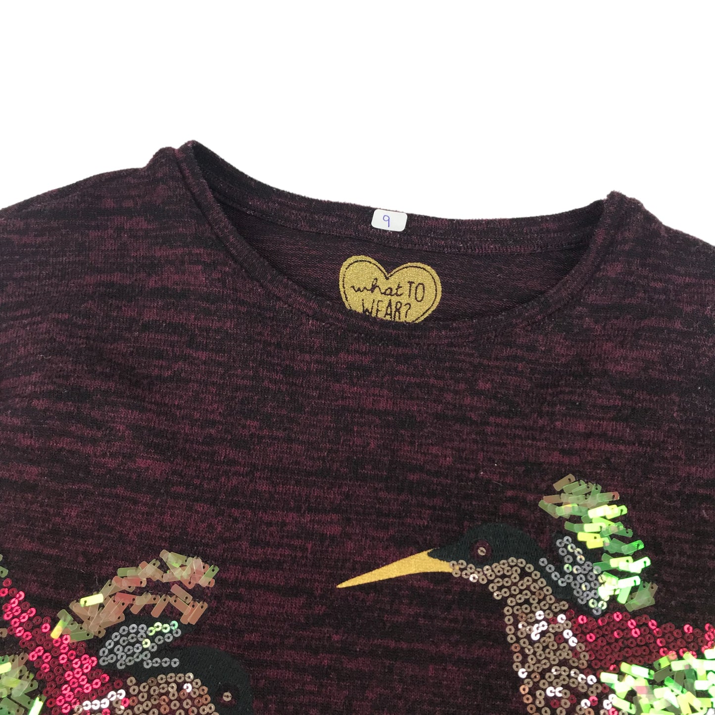 F&F Jumper Age 9 Dark Burgundy Sequin Humming Birds