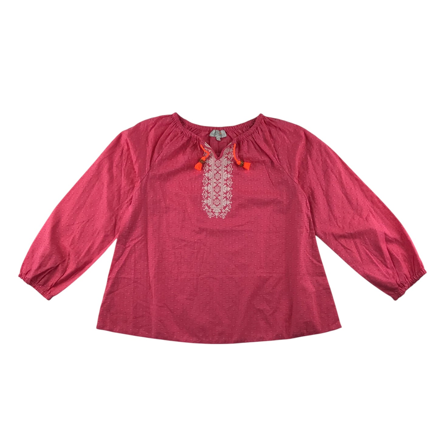 Wild & Gorgeous blouse 10-11 years pink textured pattern with orange drawstrings cotton