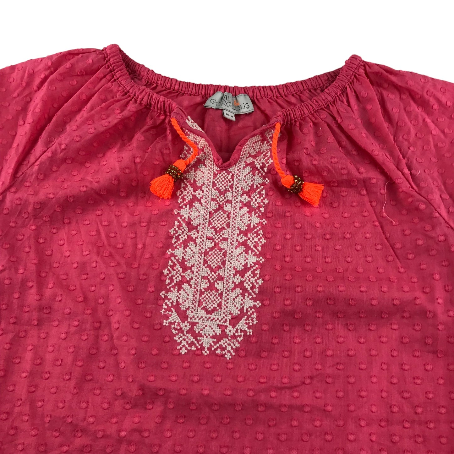 Wild & Gorgeous blouse 10-11 years pink textured pattern with orange drawstrings cotton