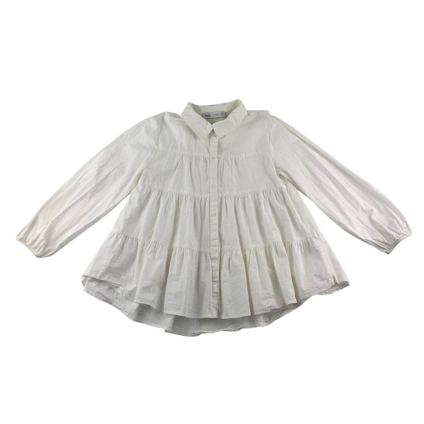 Zara blouse 11-12 years white plain layered with collar cotton