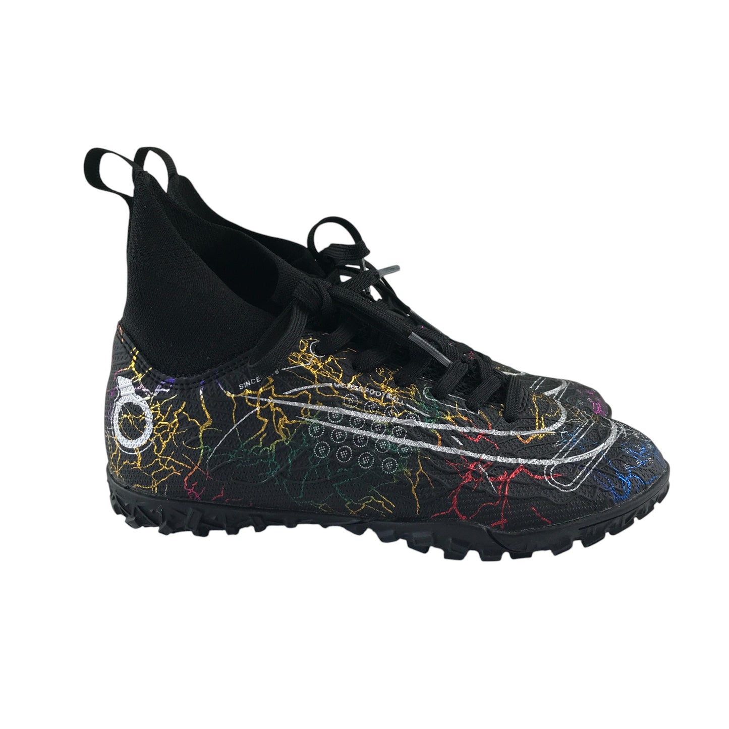 Football boots shoe size UK 2 black multicoloured lighting design