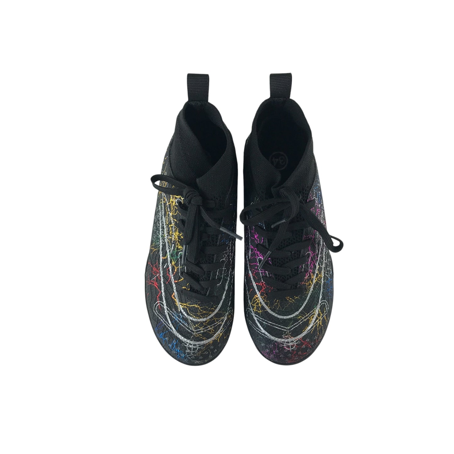 Football boots shoe size UK 2 black multicoloured lighting design