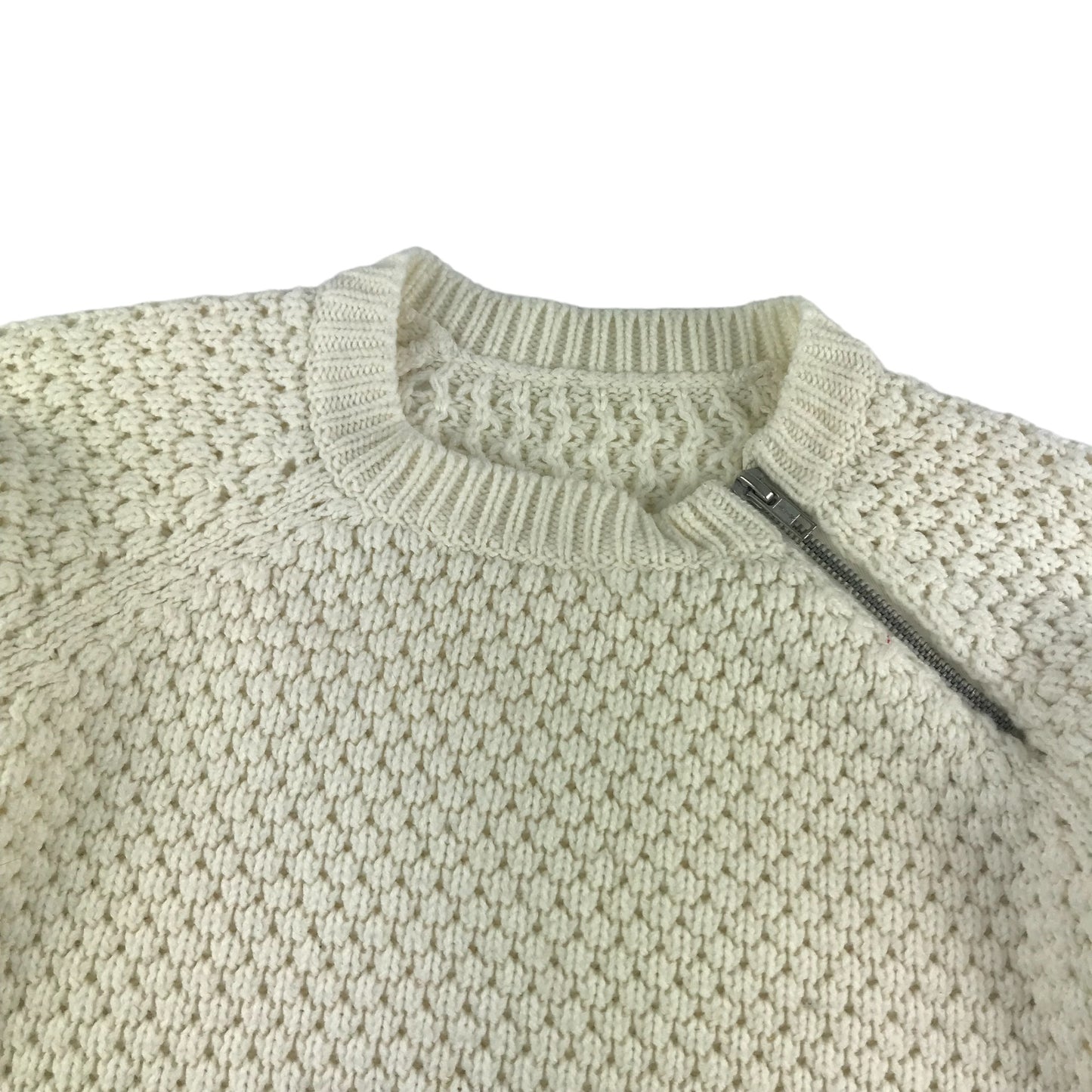 St Bernard Jumper Age 9 White Knitted Pattern Shoulder Zip Detail