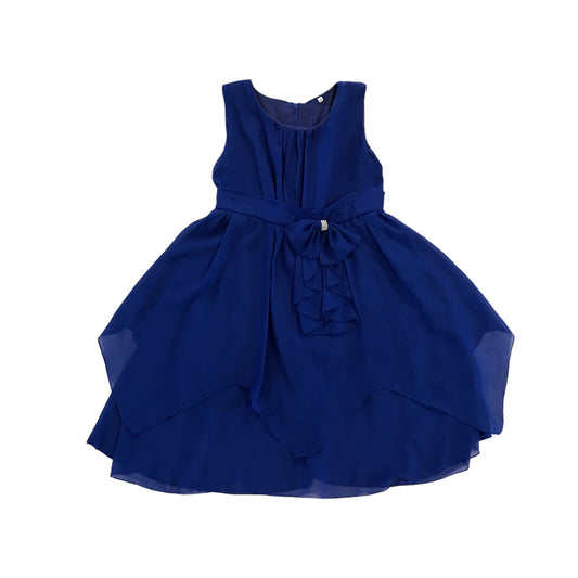 Ultramarine blue mini party dress 13 years uneven hem canvas belt sleeveless