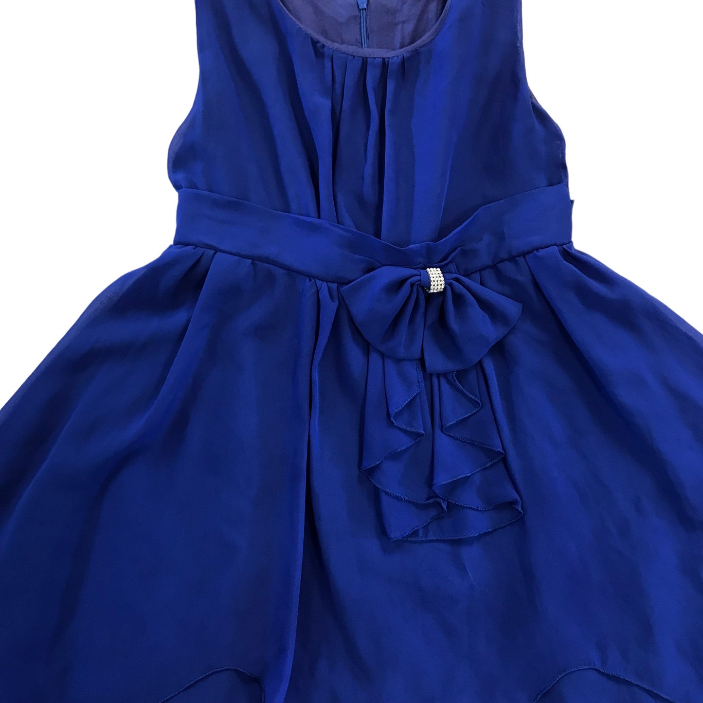 Ultramarine blue mini party dress 13 years uneven hem canvas belt sleeveless