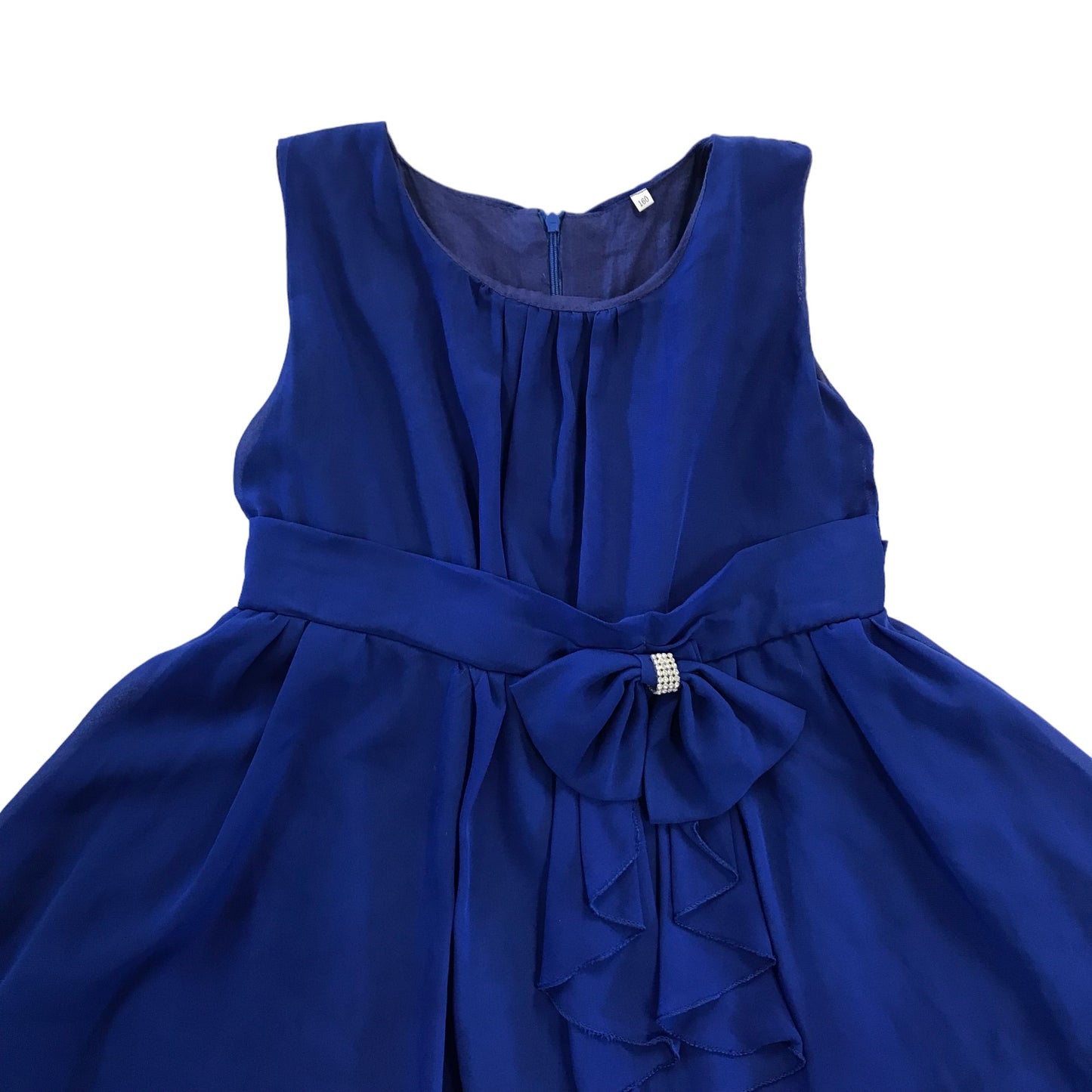 Ultramarine blue mini party dress 13 years uneven hem canvas belt sleeveless