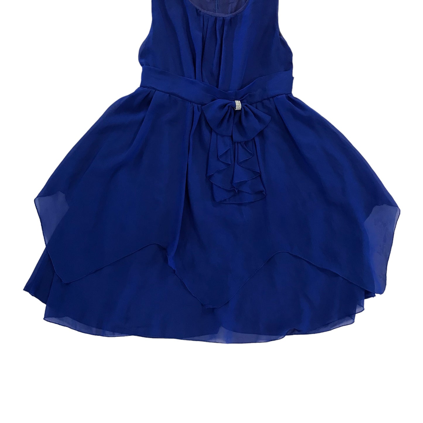 Ultramarine blue mini party dress 13 years uneven hem canvas belt sleeveless