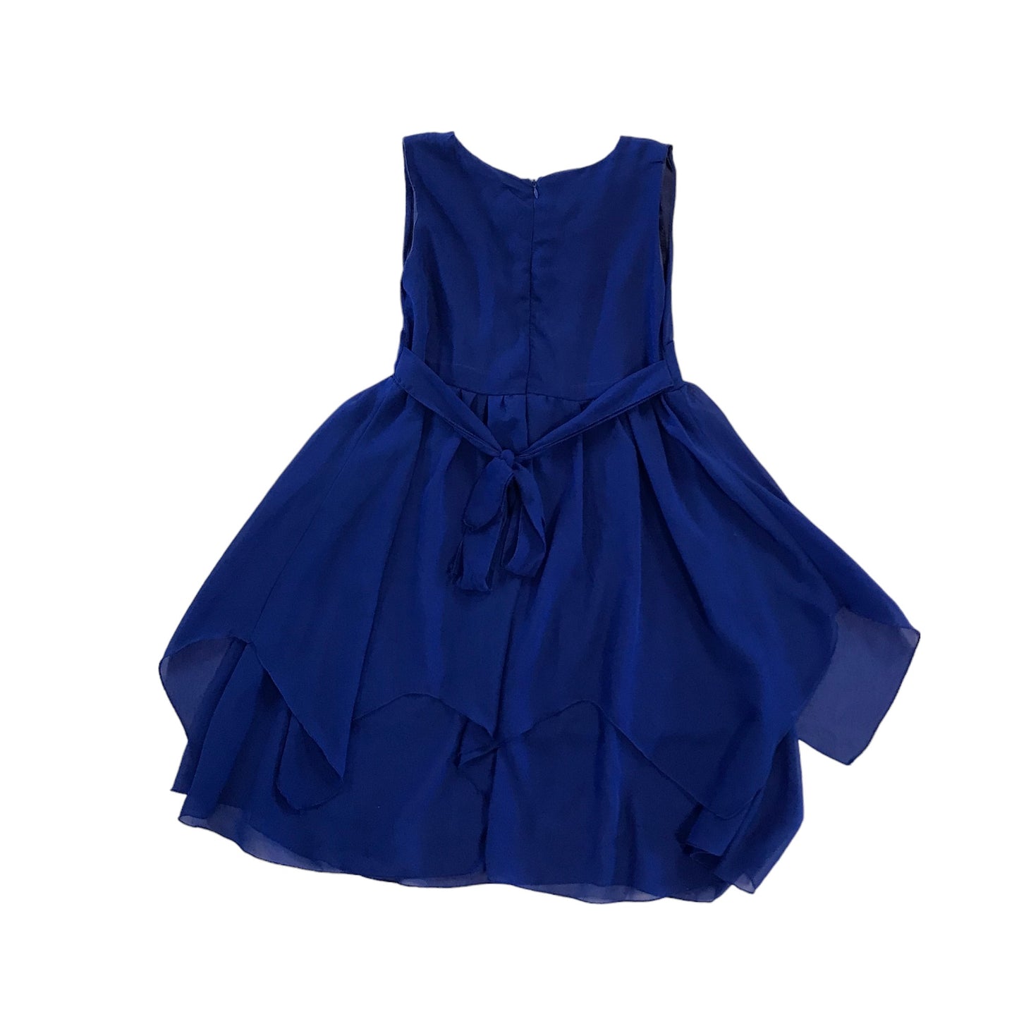 Ultramarine blue mini party dress 13 years uneven hem canvas belt sleeveless